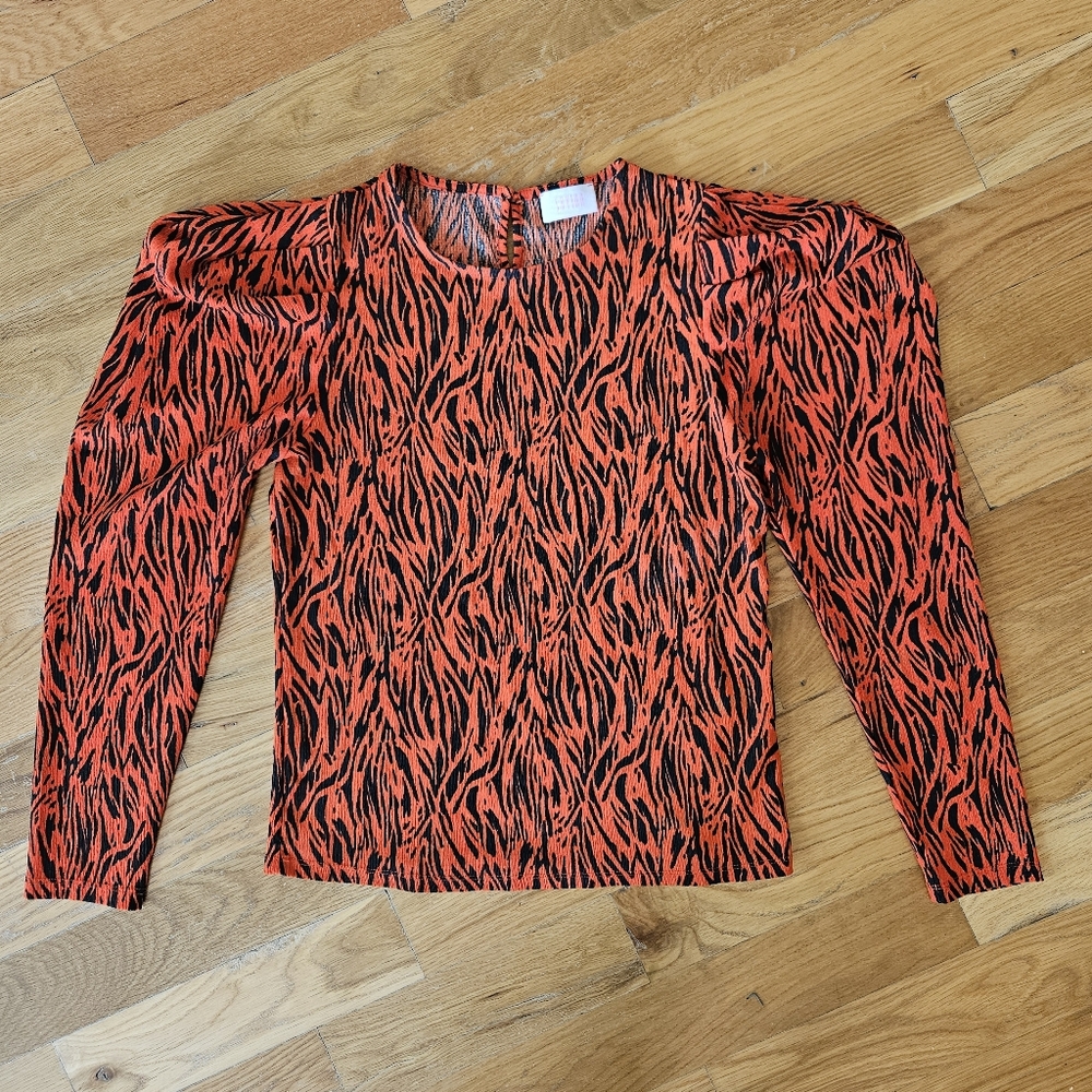 Women's Orange and Black Animal Patterned Top Size M